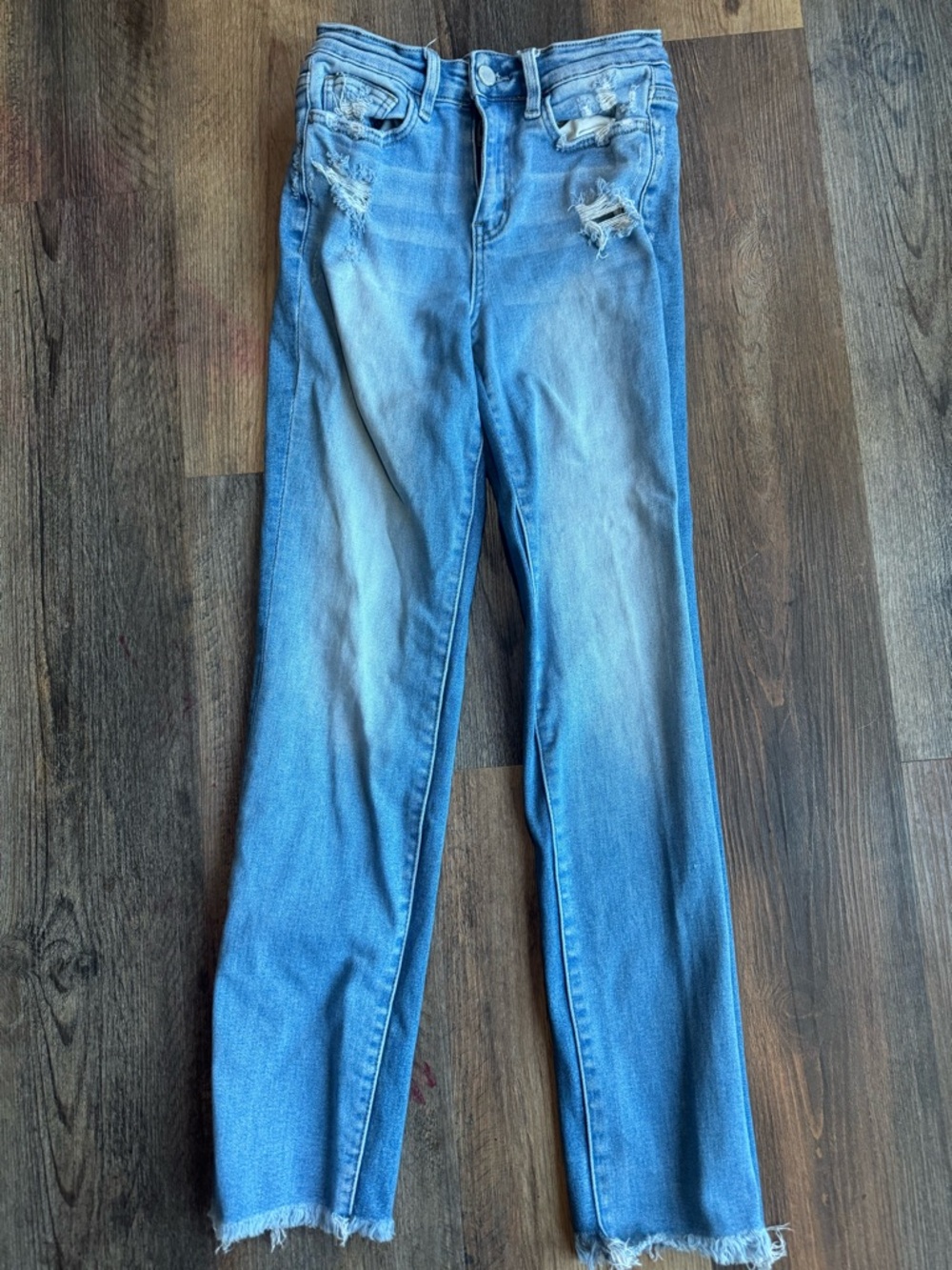 Juniors 24” flying monkey distressed straight leg jeans